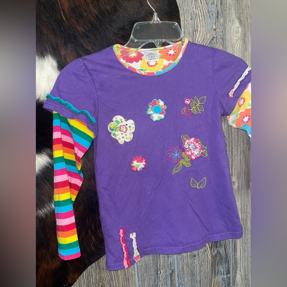 Groovy y2K girls 7-8Y colorful rainbow floral embellished long sleeve shirt